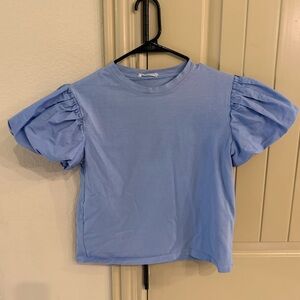 Zara Light Blue Puff Sleeve Top size small